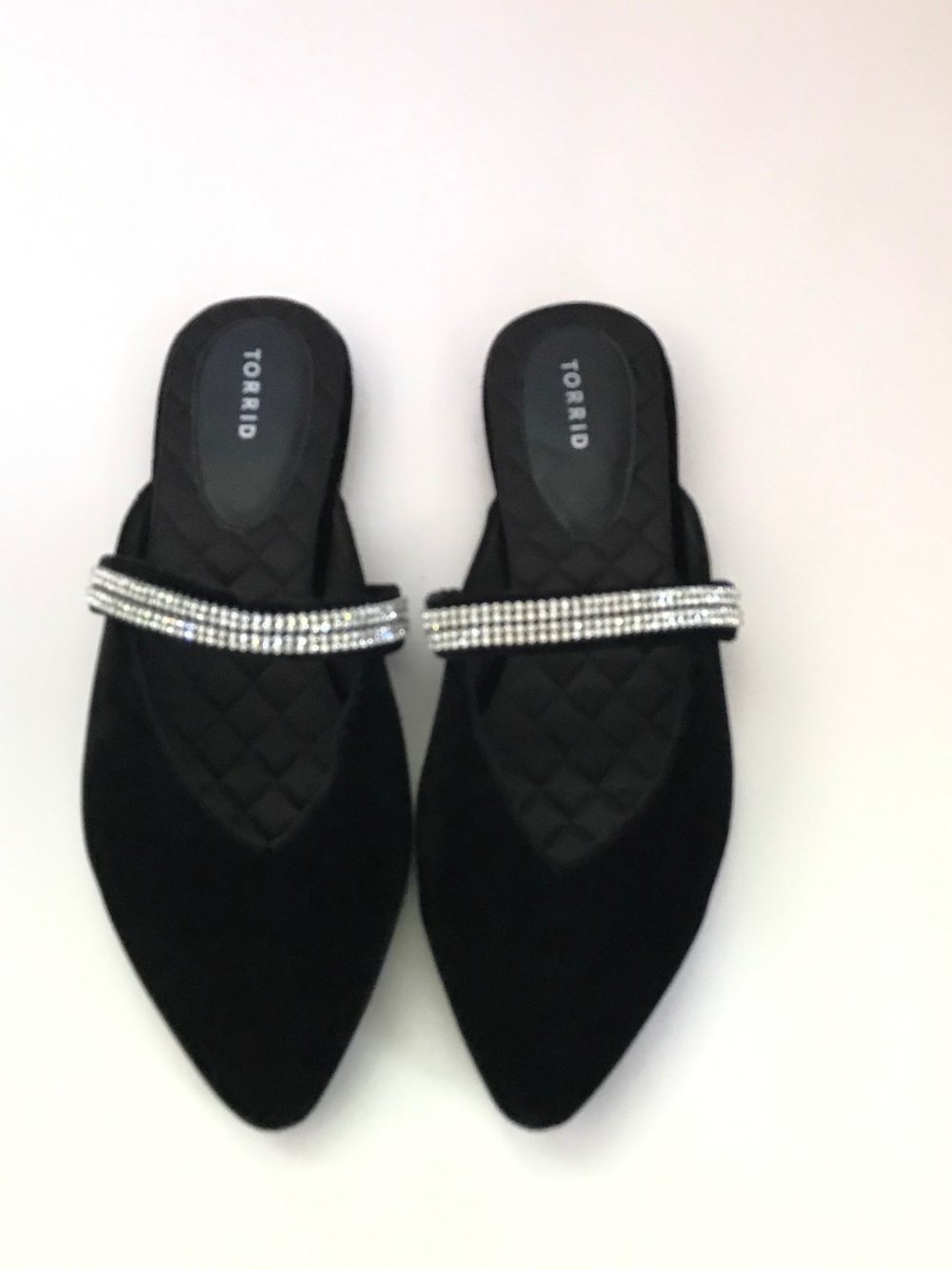 TORRID Black Velvet Pointed Toe Rhinestone Slip-On Mule Women’s Size 11WW